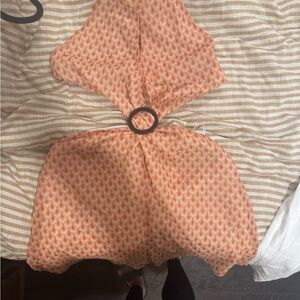 Chic Orange Patterned romper with Ring Detail